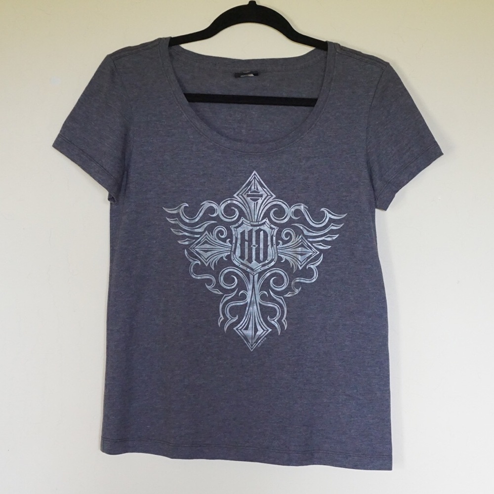 052. Grey Ladies Holographic Harley Scoop Neck T-shirt